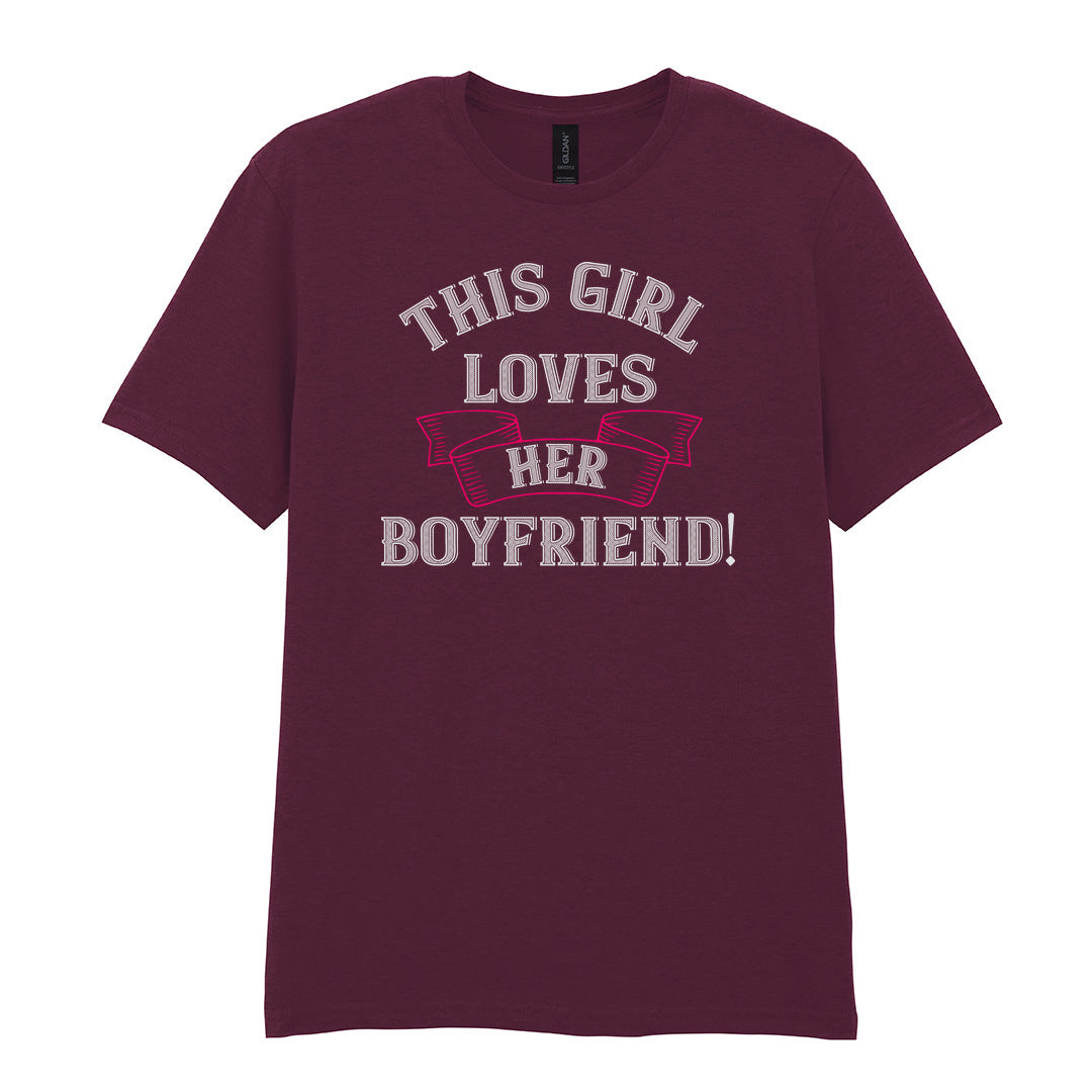 IPRINTOP This Girl Loves Her Boyfriend Graphic T-Shirt in Maroon - decorative love-themed lettering