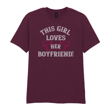 IPRINTOP This Girl Loves Her Boyfriend Graphic T-Shirt in Maroon - decorative love-themed lettering
