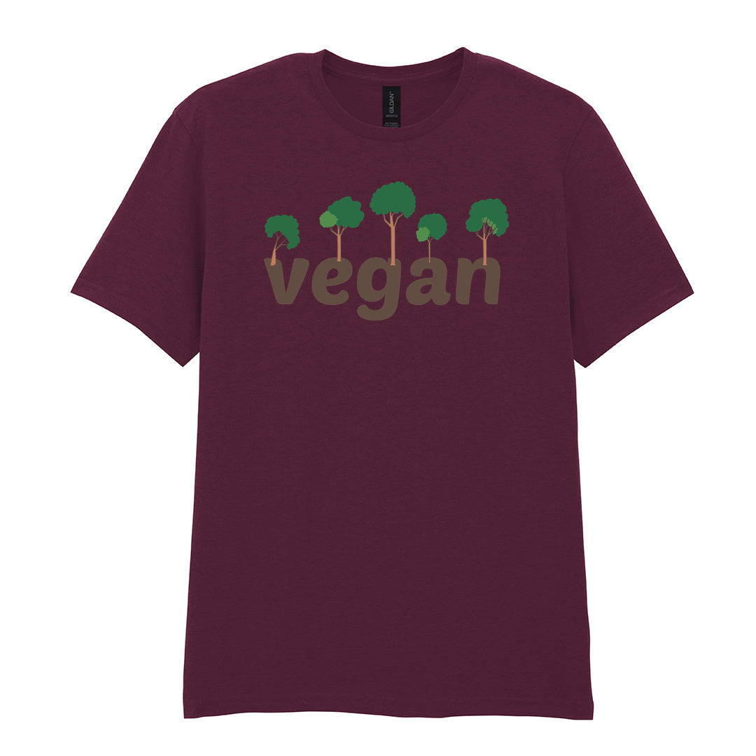 IPRINTOP Embrace Vegan Vibes Graphic T-Shirt in Maroon - Vegan wordmark with trees