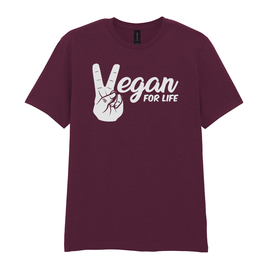 IPRINTOP Vegan For Life Graphic T-Shirt in Maroon - peace hand and Vegan For Life