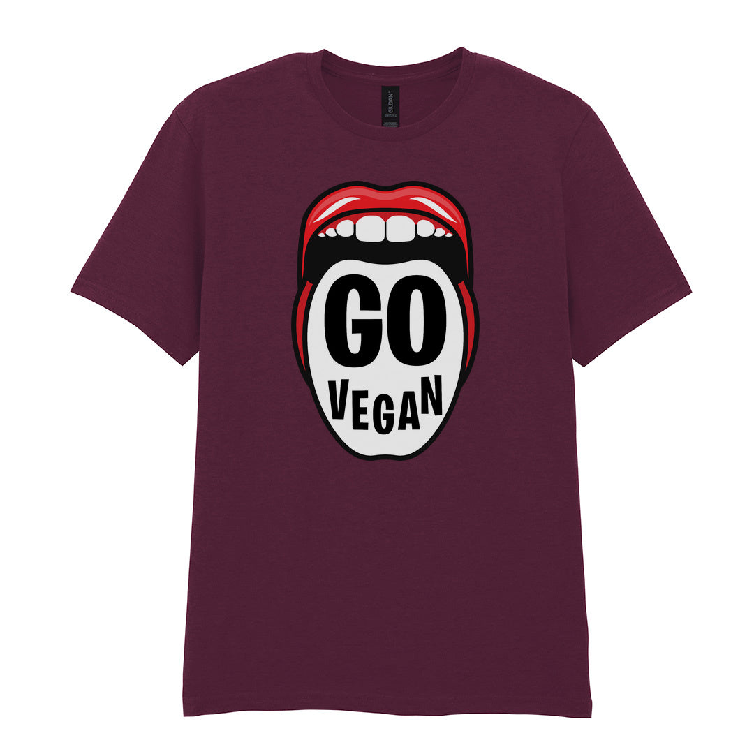 IPRINTOP Go Vegan Graphic T-Shirt in Maroon - Go Vegan lettering inside red lips