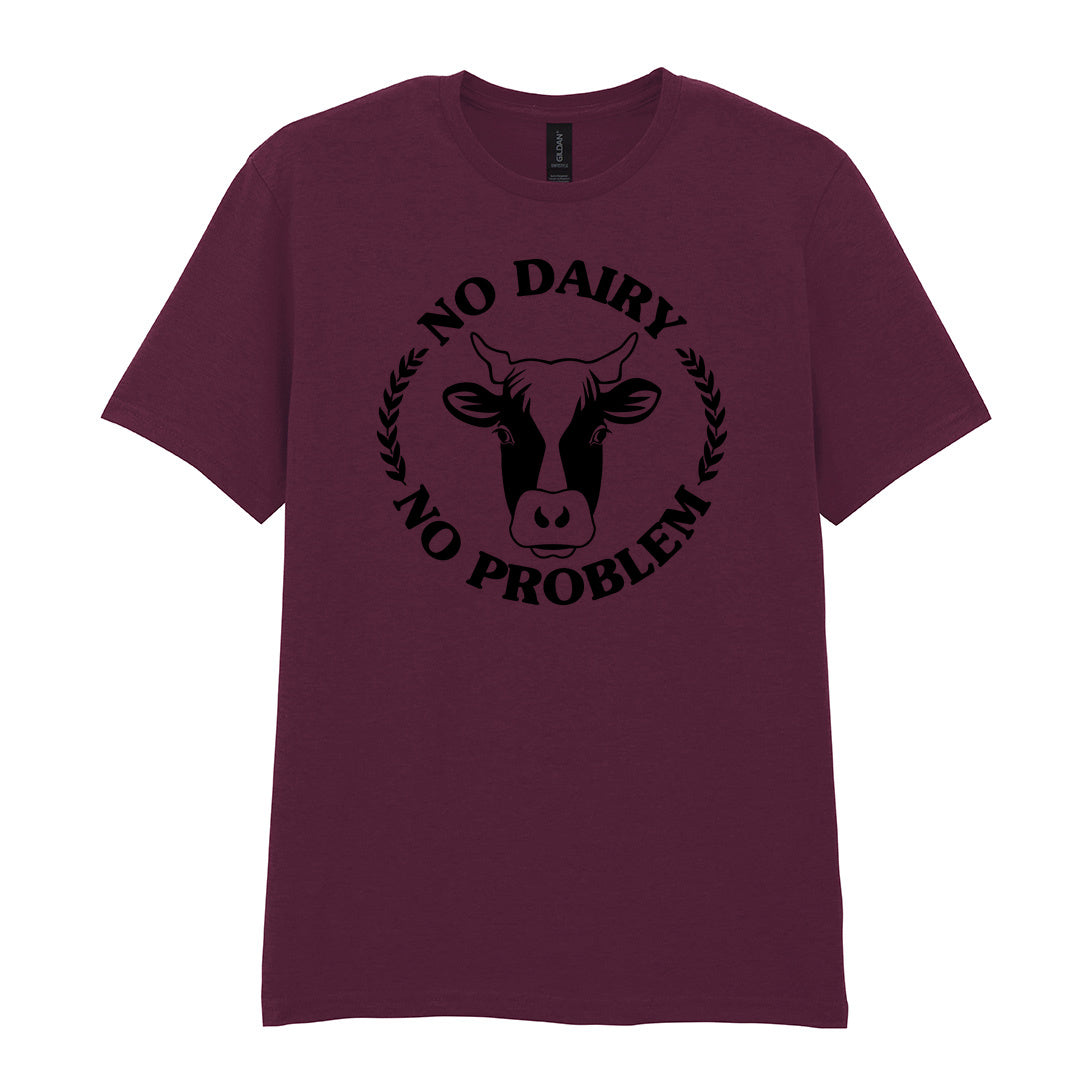 IPRINTOP No Dairy No Problem Graphic T-Shirt in Maroon - cow face and No Dairy No Problem