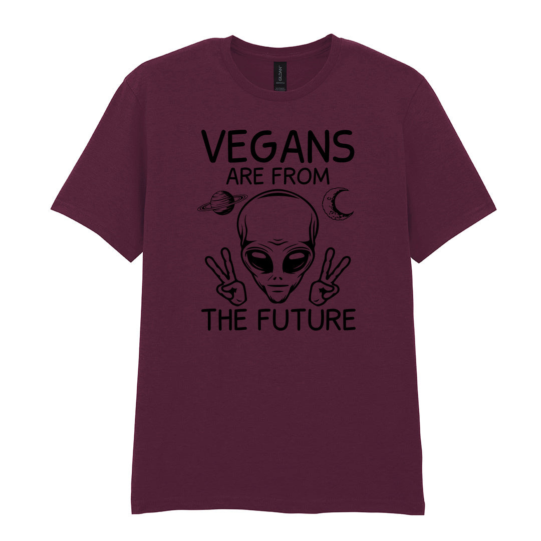 IPRINTOP Vegans Are From The Future Graphic T-Shirt in Maroon - alien with two peace signs
