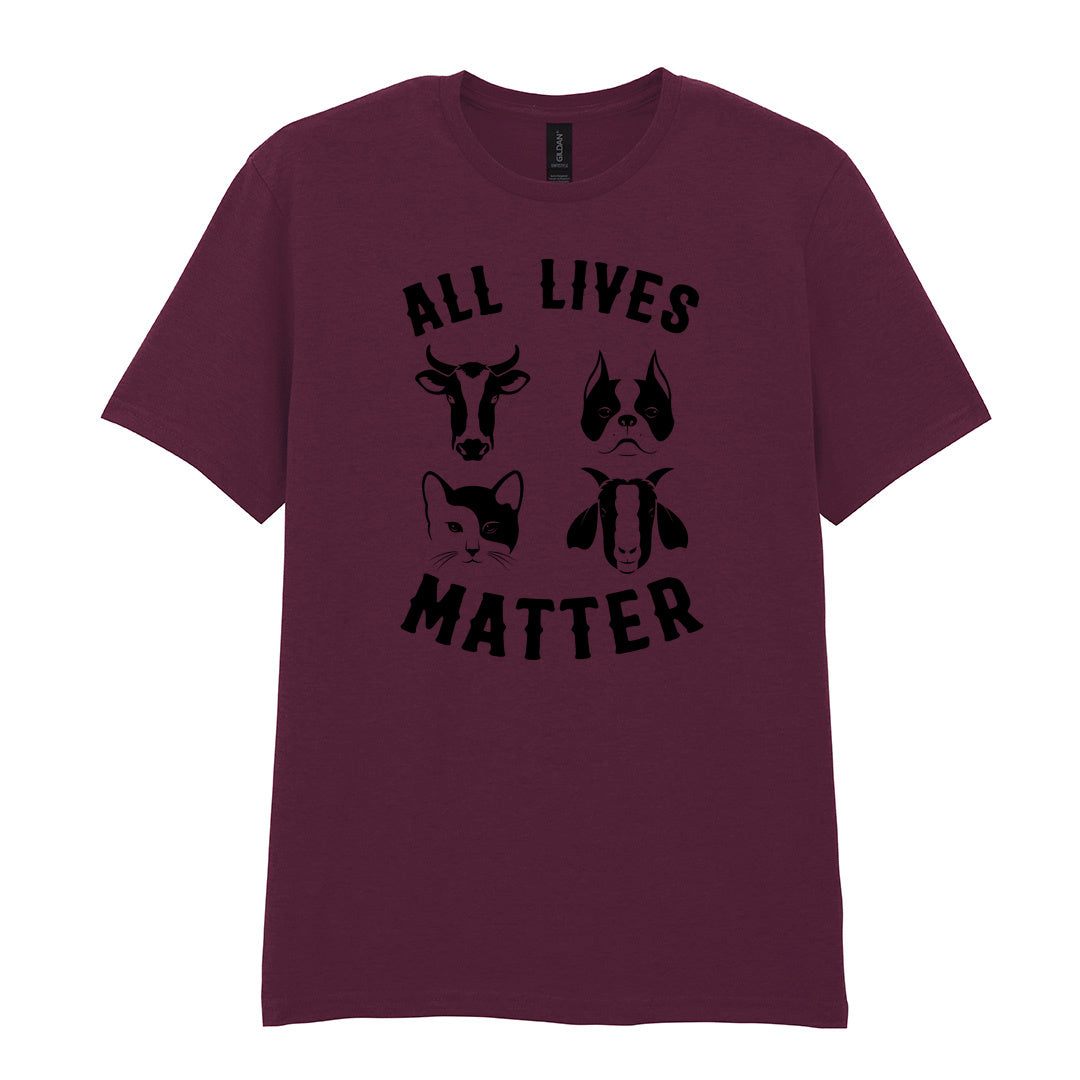 IPRINTOP All Lives Matter Graphic T-Shirt in Maroon - four animal faces