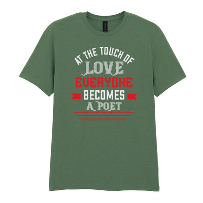 IPRINTOP At the Touch of Love Graphic T-Shirt in Military Green - white and red poetry quote