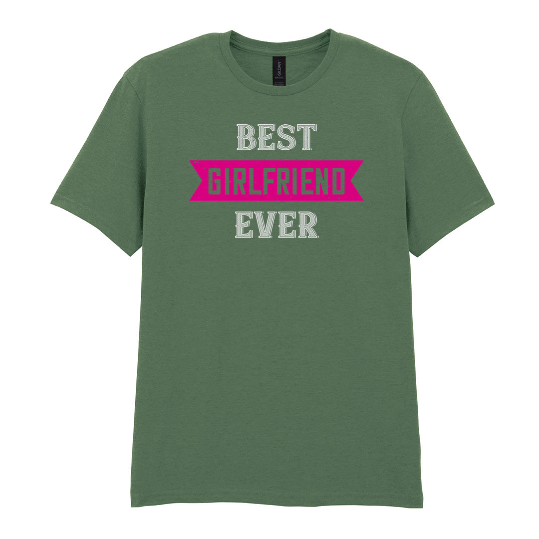 IPRINTOP Best Girlfriend Ever Graphic T-Shirt in Military Green - pink banner and white lettering