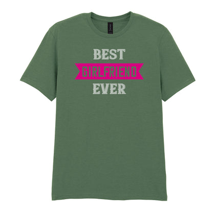 IPRINTOP Best Girlfriend Ever Graphic T-Shirt in Military Green - pink banner and white lettering