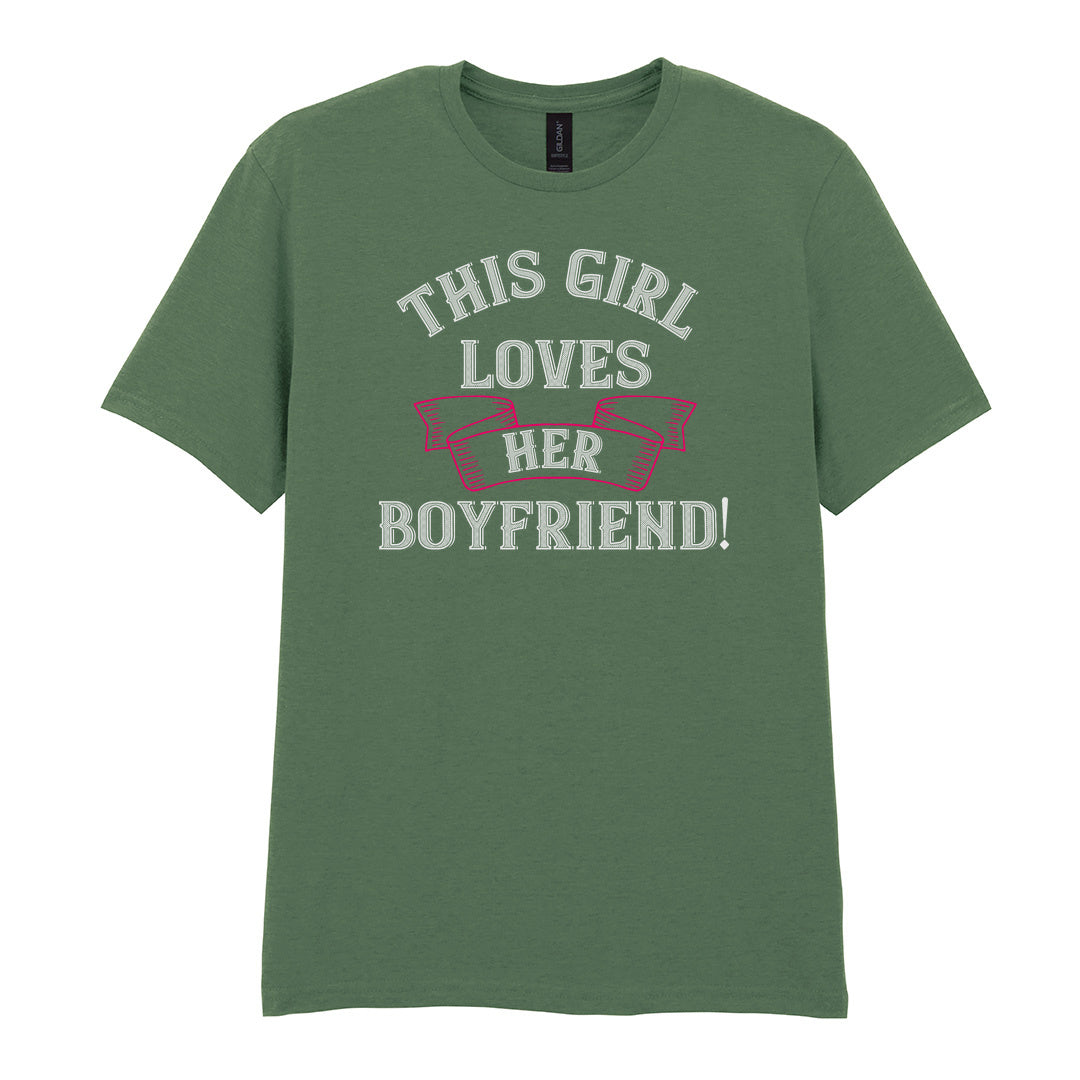 IPRINTOP This Girl Loves Her Boyfriend Graphic T-Shirt in Military Green - decorative love-themed lettering