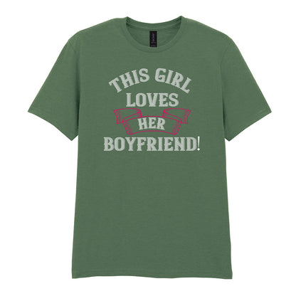 IPRINTOP This Girl Loves Her Boyfriend Graphic T-Shirt in Military Green - decorative love-themed lettering