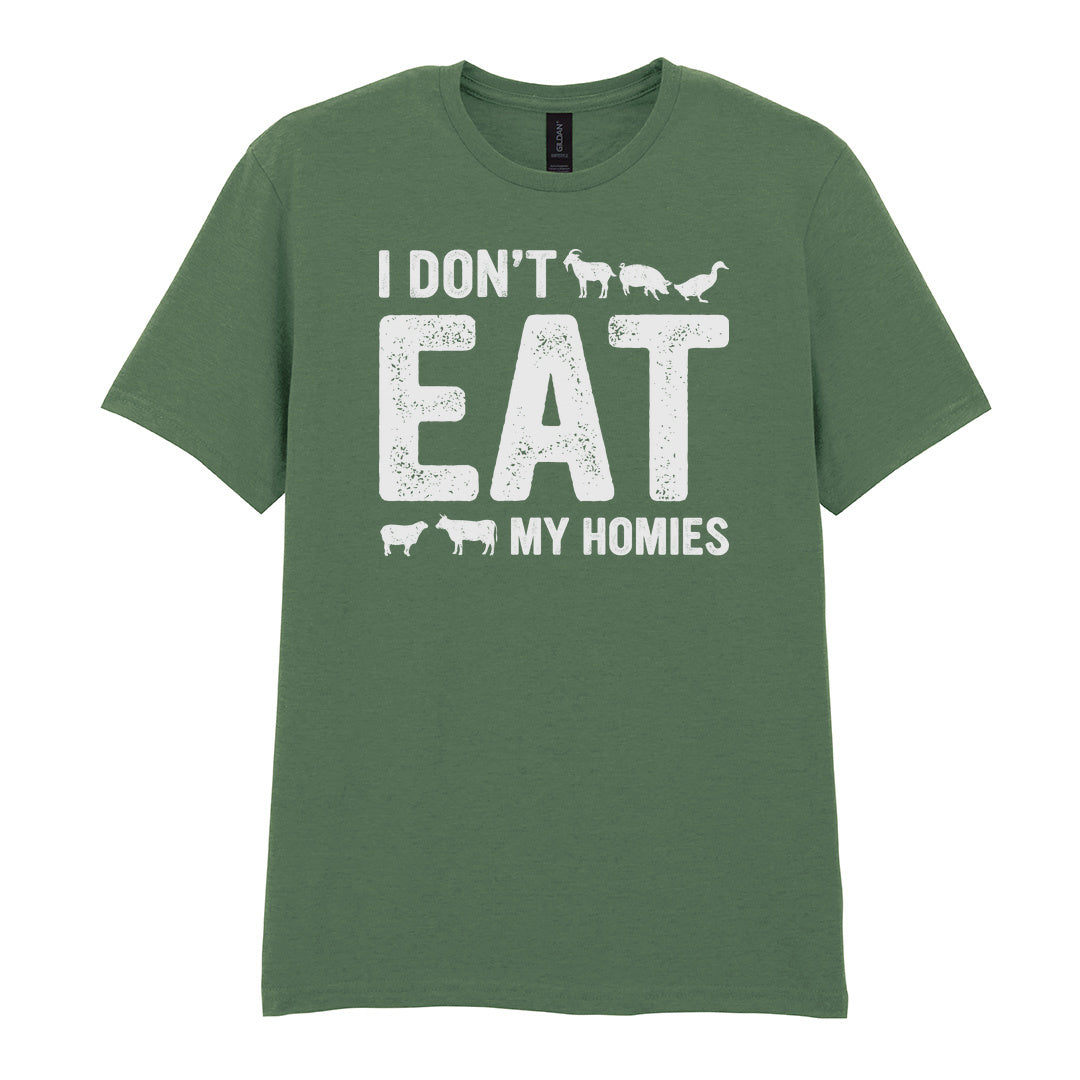 IPRINTOP I Don't Like My Homies Graphic T-Shirt in Military Green - I Don't Eat My Homies animal lettering