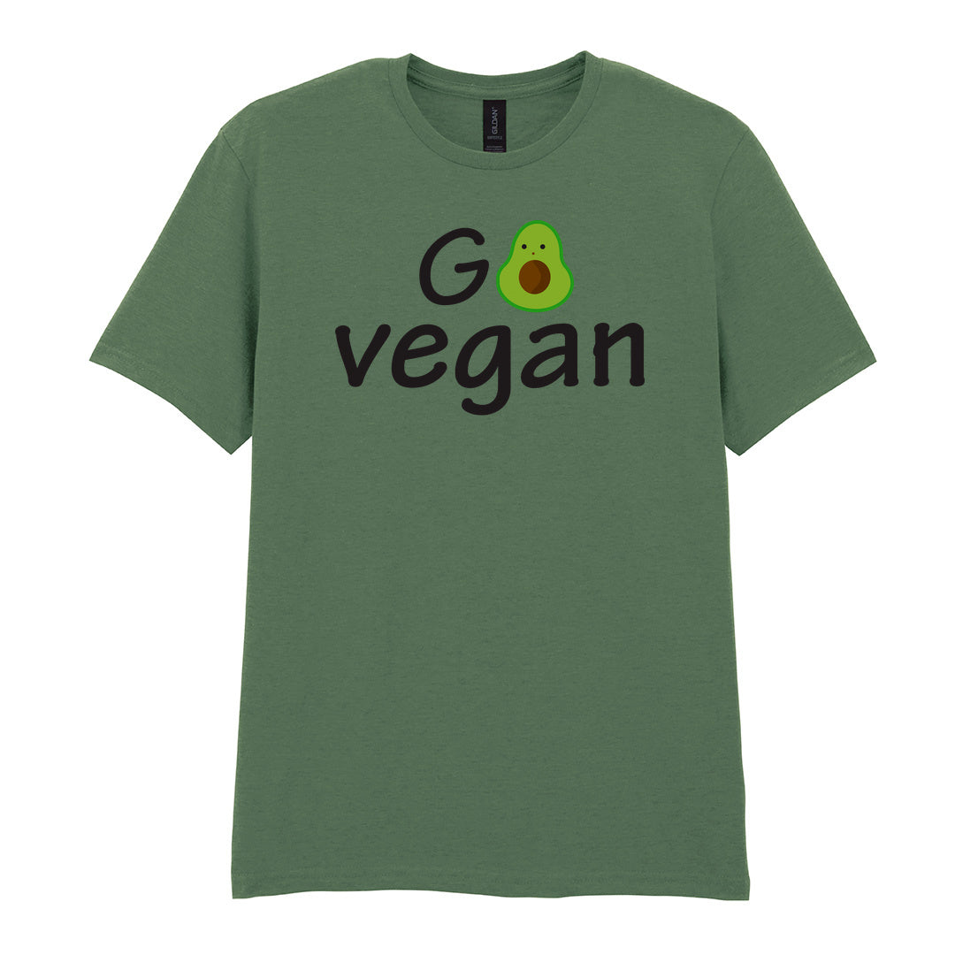 IPRINTOP Vegan Vibes Graphic T-Shirt in Military Green - Go Vegan avocado lettering