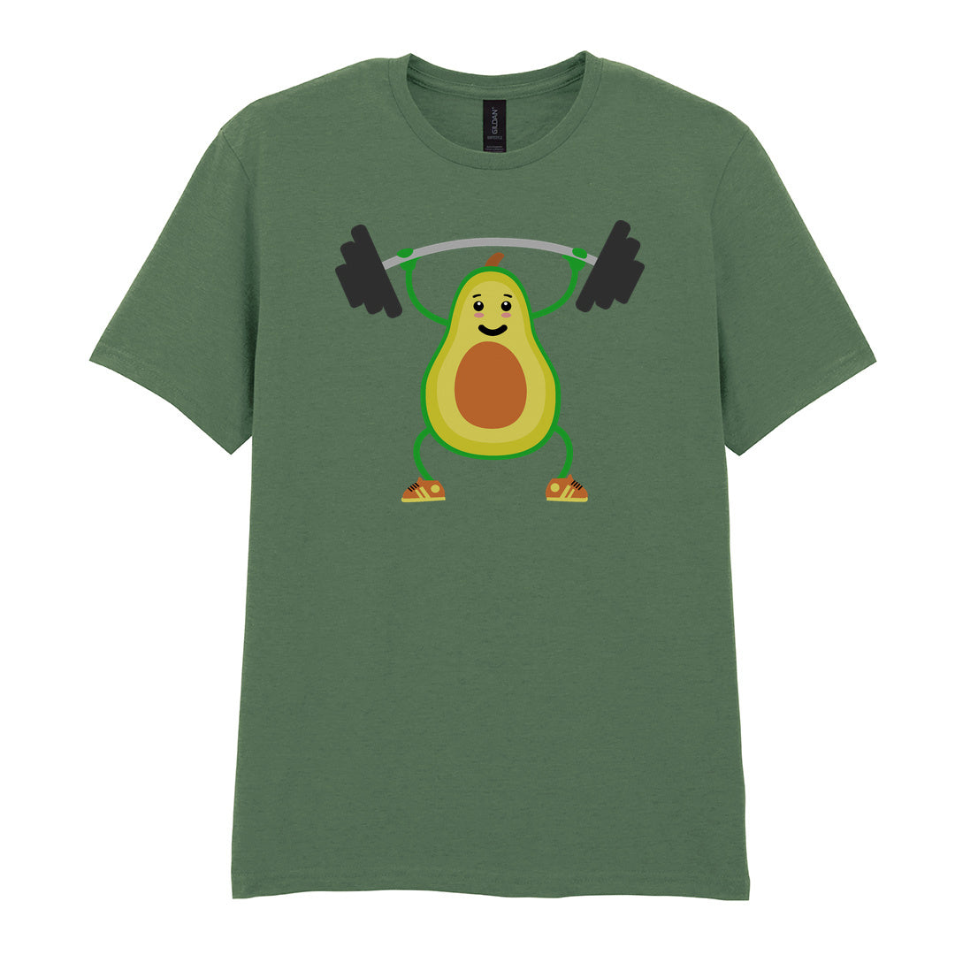 IPRINTOP Vegan Lift Weights Graphic T-Shirt in Military Green - avocado lifting weights
