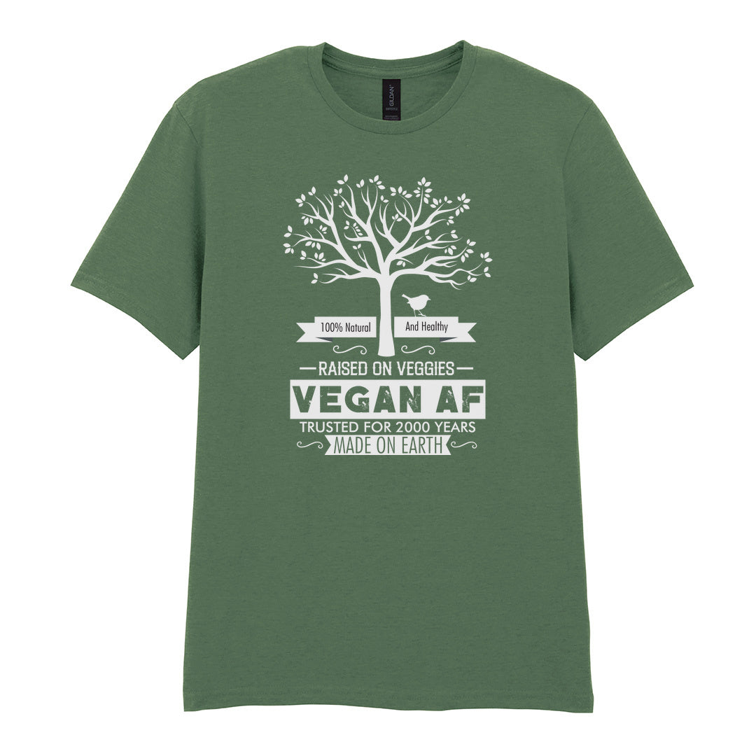 IPRINTOP 100% Natural and Healthy Graphic T-Shirt in Military Green - tree and Vegan AF lettering