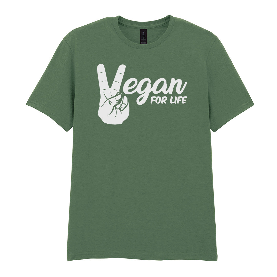 IPRINTOP Vegan For Life Graphic T-Shirt in Military Green - peace hand and Vegan For Life
