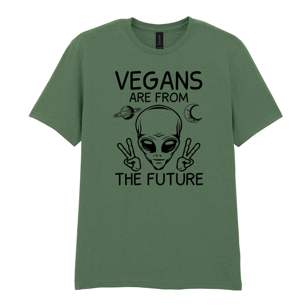 IPRINTOP Vegans Are From The Future Graphic T-Shirt in Military Green - alien with two peace signs
