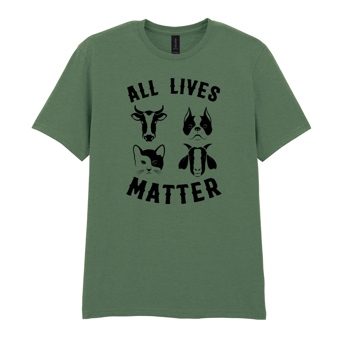 IPRINTOP All Lives Matter Graphic T-Shirt in Military Green - four animal faces