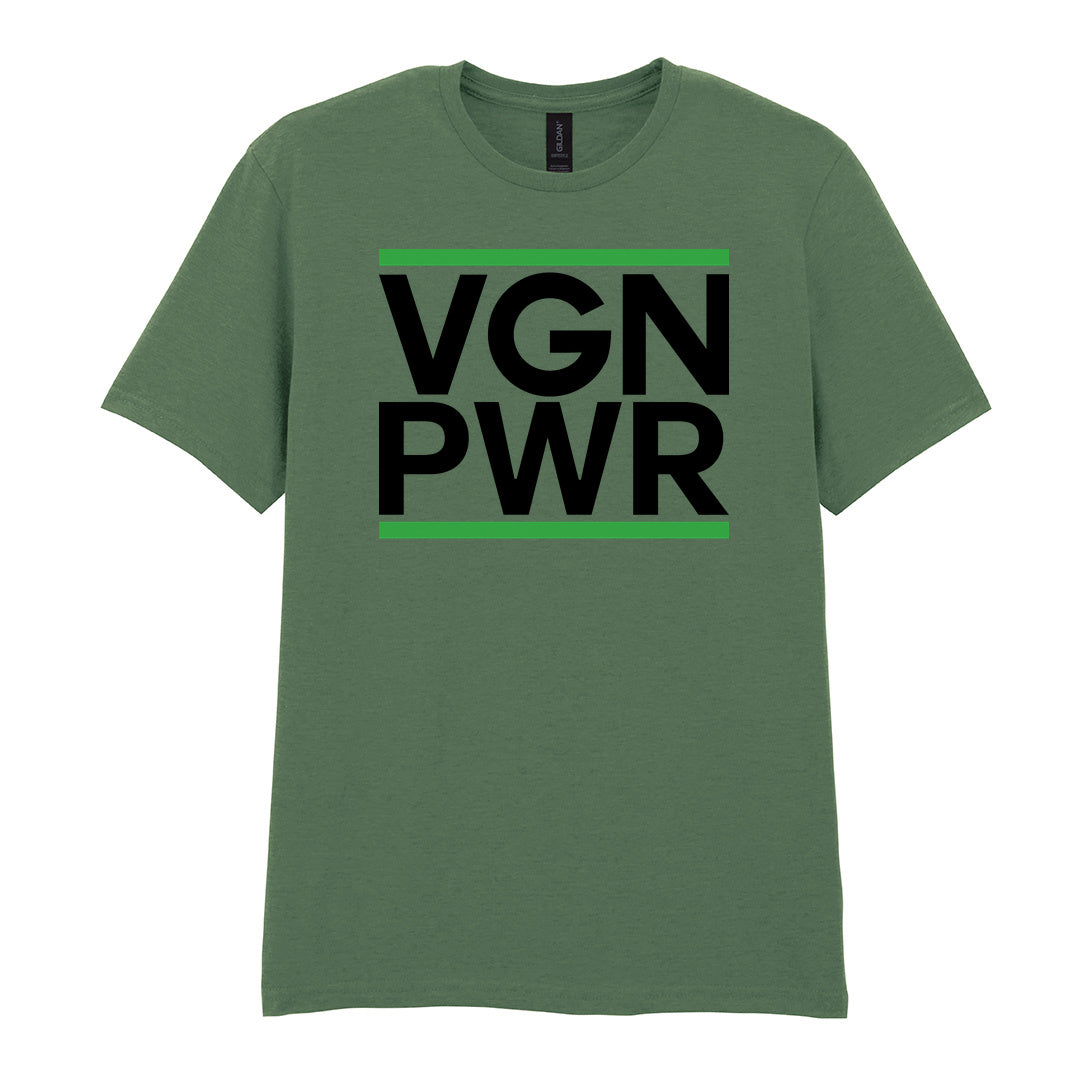IPRINTOP VGN PWR Graphic T-Shirt in Military Green - VGN PWR lettering with green stripes