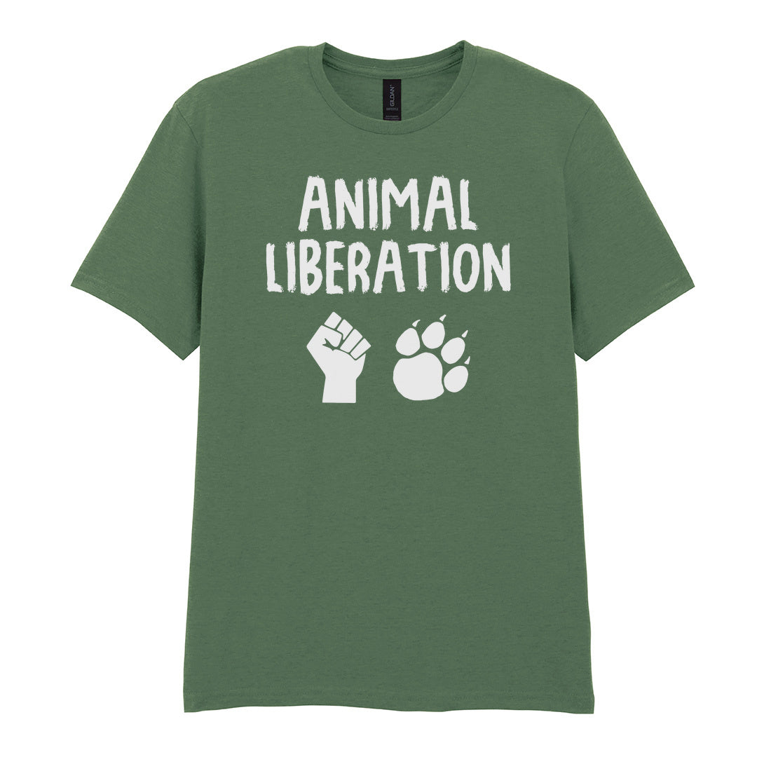 IPRINTOP Animal Liberation Graphic T-Shirt in Military Green - raised fist and animal paw