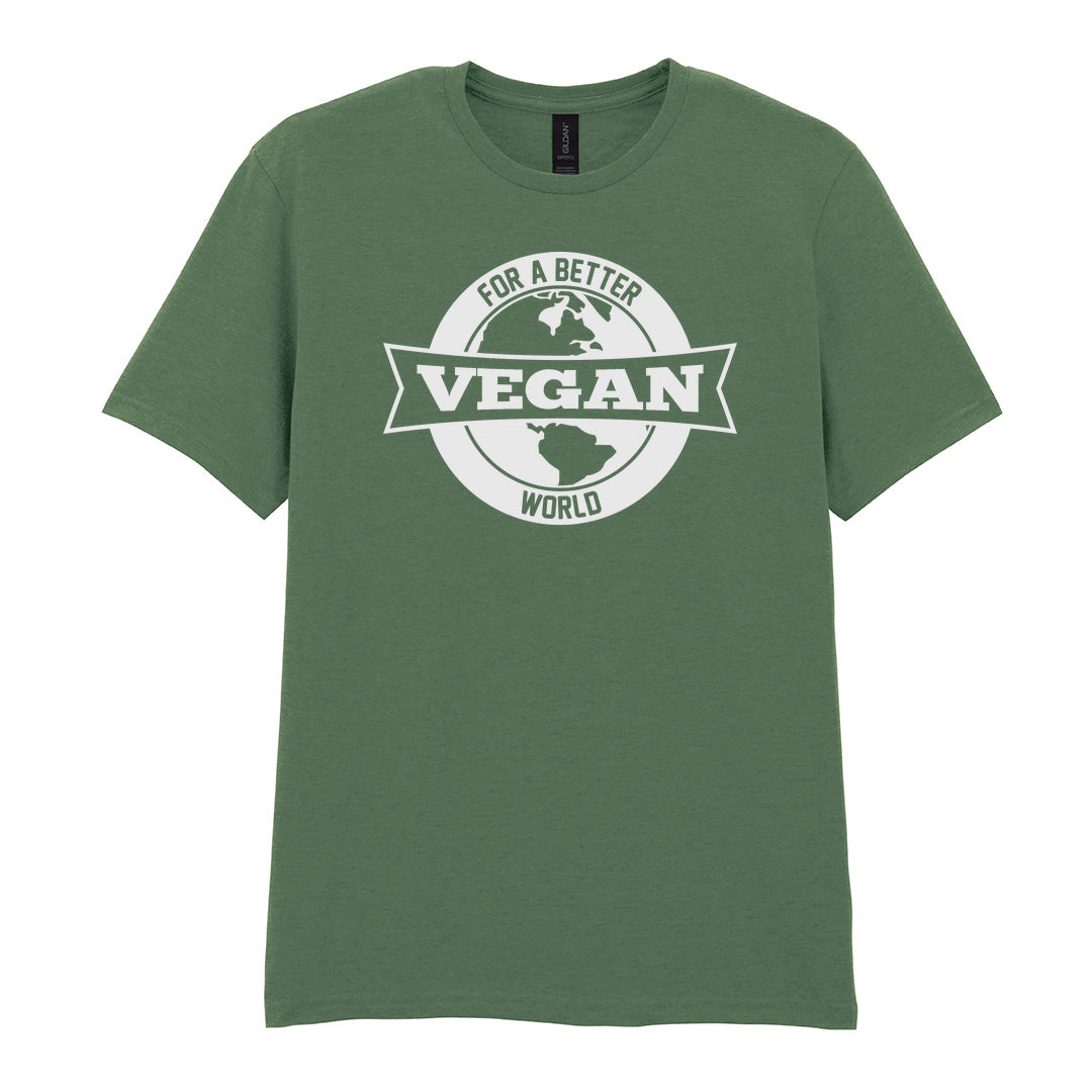 IPRINTOP For Better Vegan World Graphic T-Shirt in Military Green - Vegan globe emblem