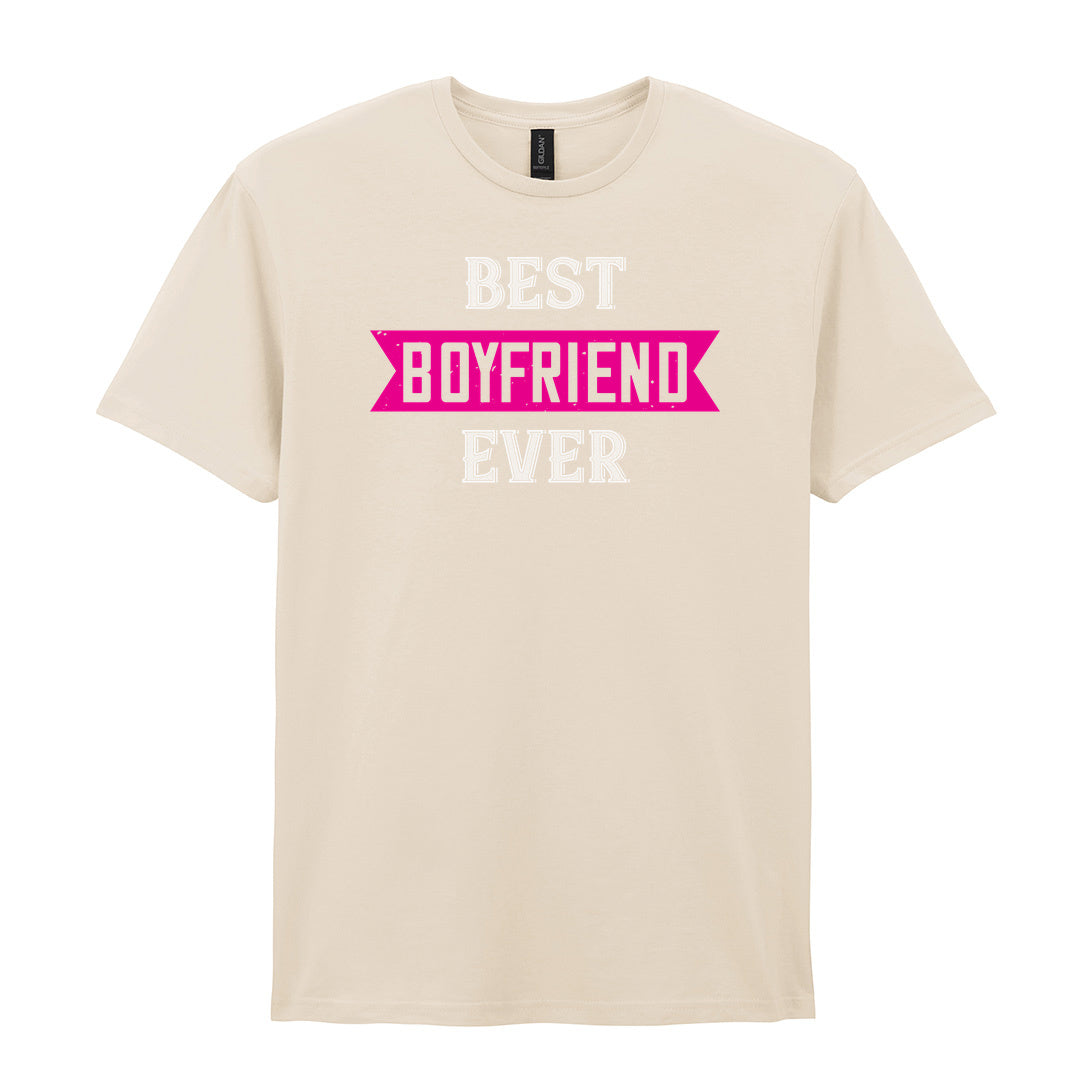 IPRINTOP Best Boyfriend Ever Graphic T-Shirt in Natural - pink banner and white lettering