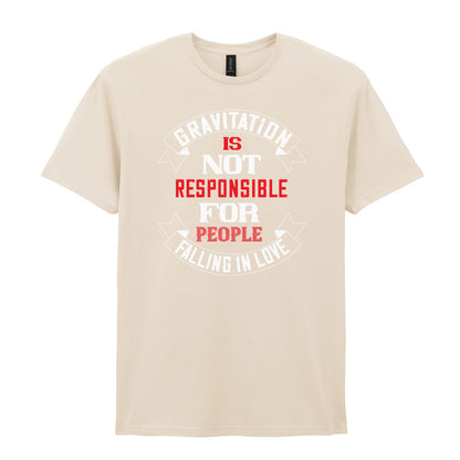 IPRINTOP Gravitation Is Not Responsible Graphic T-Shirt in Natural - red and white lettering with banners