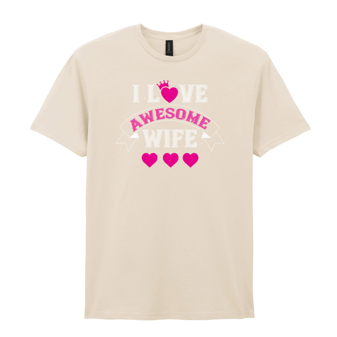 IPRINTOP I Love Awesome Wife Graphic T-Shirt in Natural - decorative love-themed lettering