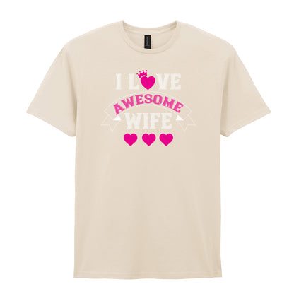 IPRINTOP I Love Awesome Wife Graphic T-Shirt in Natural - decorative love-themed lettering