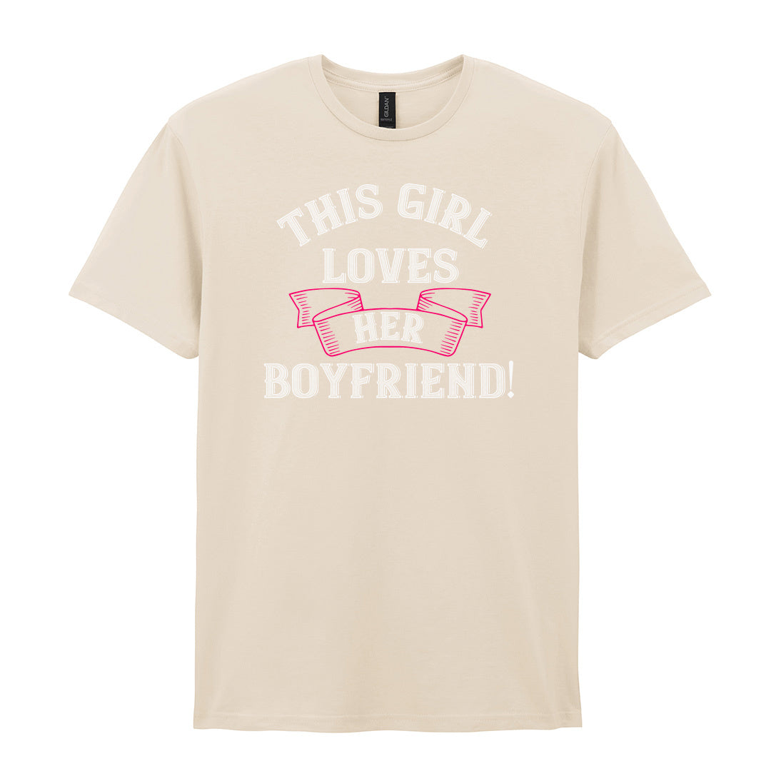 IPRINTOP This Girl Loves Her Boyfriend Graphic T-Shirt in Natural - decorative love-themed lettering