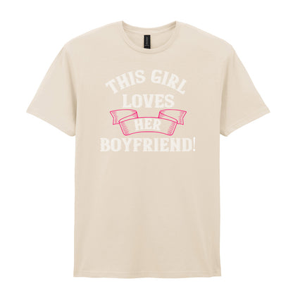 IPRINTOP This Girl Loves Her Boyfriend Graphic T-Shirt in Natural - decorative love-themed lettering