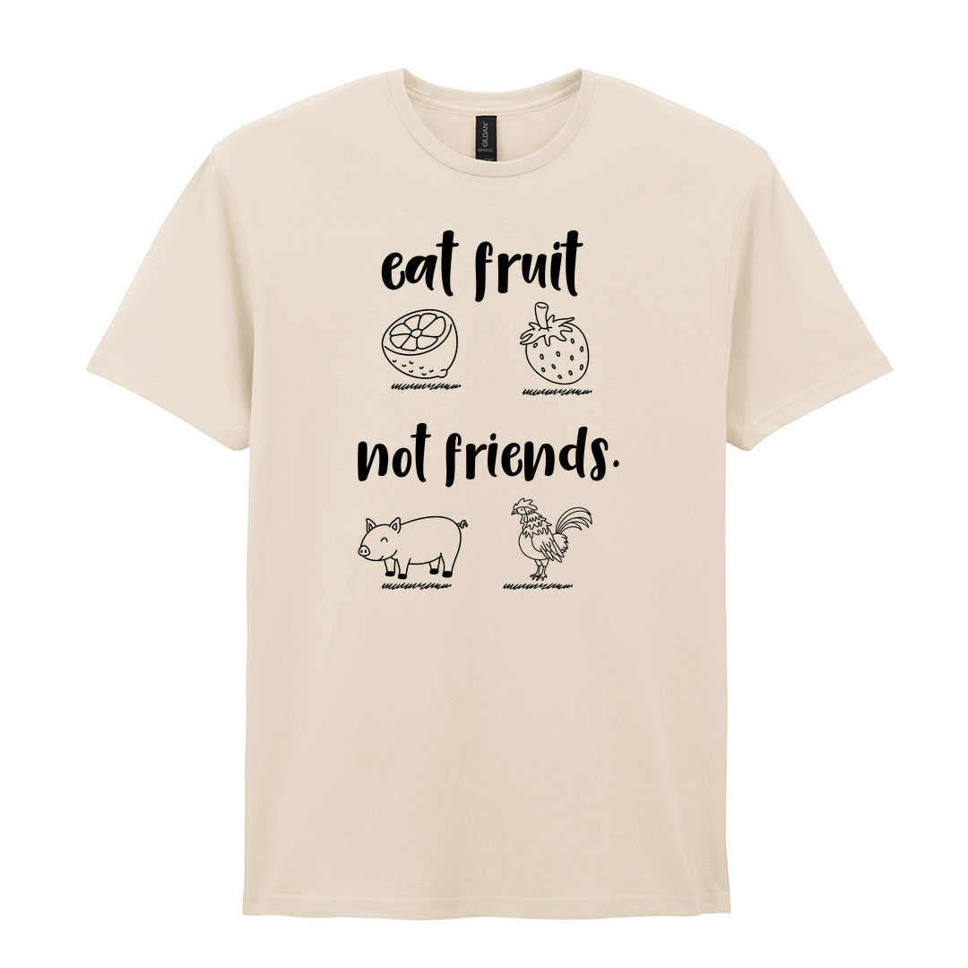 IPRINTOP Eat Fruit Not Friends Graphic T-Shirt in Natural - fruit, pig and chicken illustrations