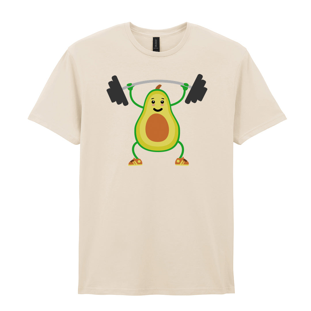 IPRINTOP Vegan Lift Weights Graphic T-Shirt in Natural - avocado lifting weights
