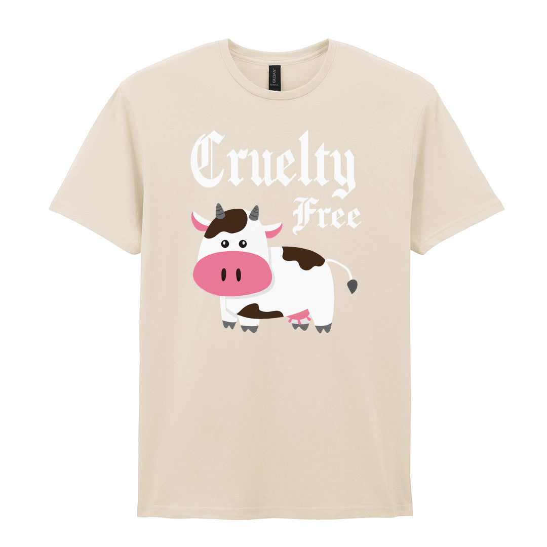 IPRINTOP Cruelty-Free Graphic T-Shirt in Natural - cartoon cow and Cruelty Free lettering