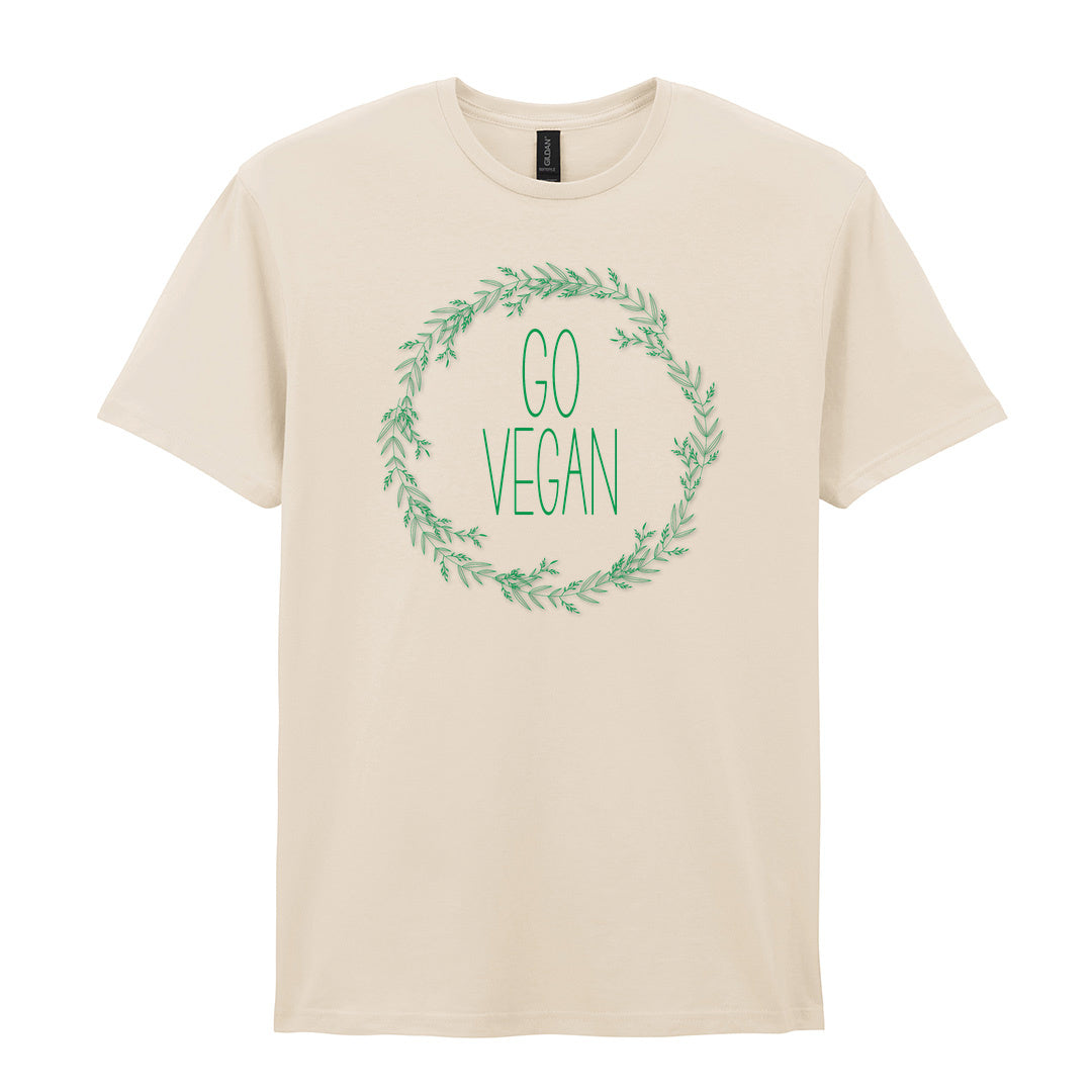 IPRINTOP Go Vegan Graphic T-Shirt in Natural - Go Vegan lettering in a leafy wreath