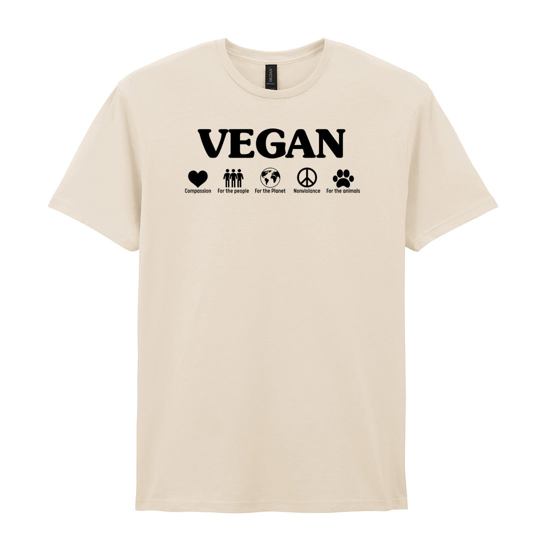 IPRINTOP Nonviolence for Animals People and Planet Graphic T-Shirt in Natural - Vegan lettering and lifestyle icons