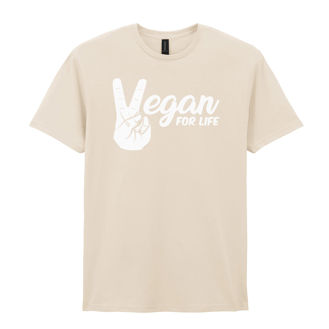 IPRINTOP Vegan For Life Graphic T-Shirt in Natural - peace hand and Vegan For Life