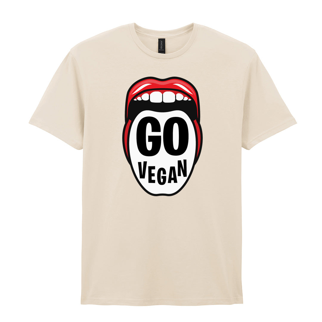 IPRINTOP Go Vegan Graphic T-Shirt in Natural - Go Vegan lettering inside red lips