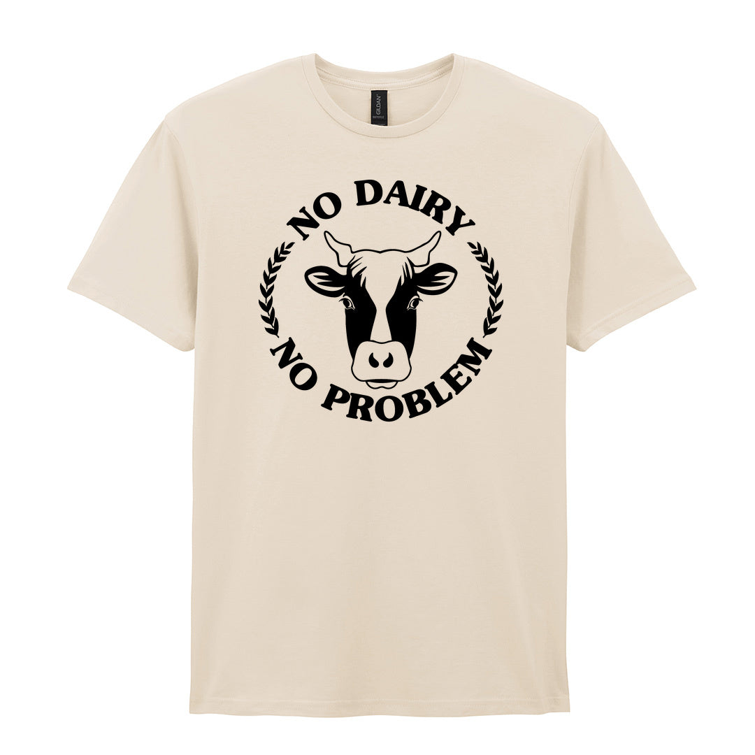 IPRINTOP No Dairy No Problem Graphic T-Shirt in Natural - cow face and No Dairy No Problem