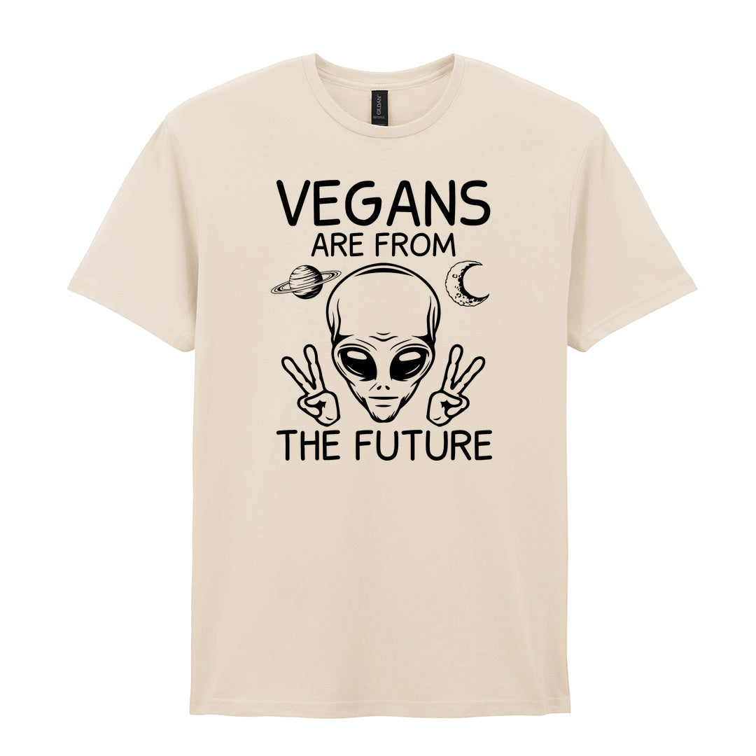 IPRINTOP Vegans Are From The Future Graphic T-Shirt in Natural - alien with two peace signs