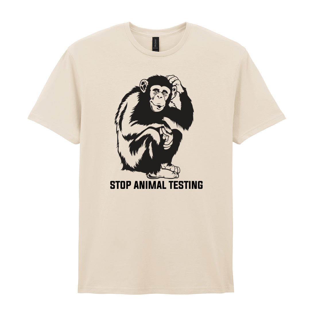 IPRINTOP Stop Animal Testing Graphic T-Shirt in Natural - chimpanzee and Stop Animal Testing