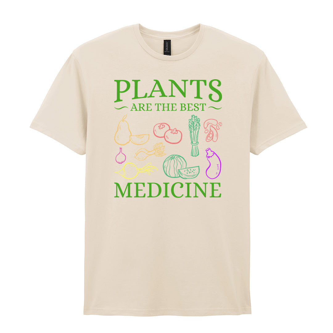 IPRINTOP Plants Are The Best Medicine Graphic T-Shirt in Natural - colourful vegetables and plant slogan