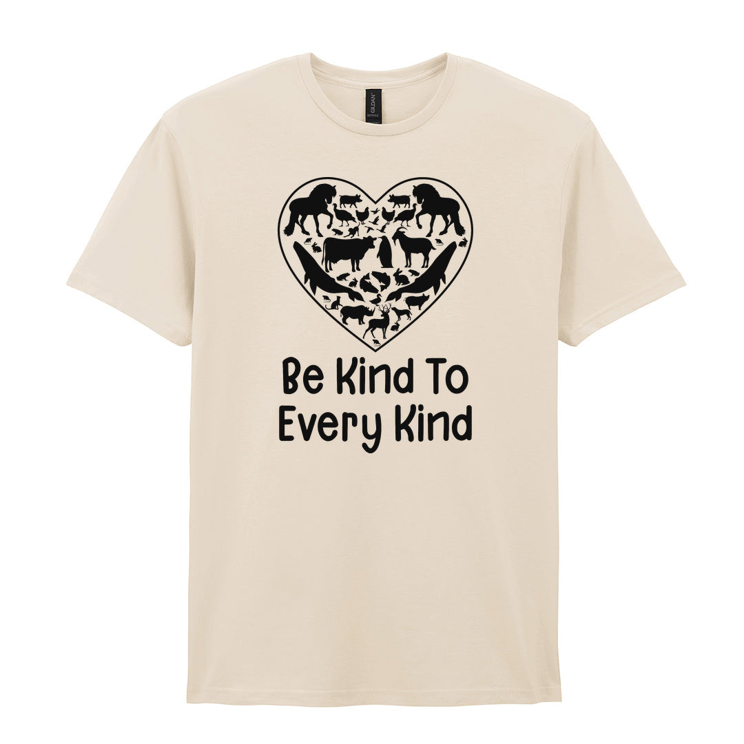 IPRINTOP Be Kind To Every Kind Graphic T-Shirt in Natural - animal silhouettes in a heart