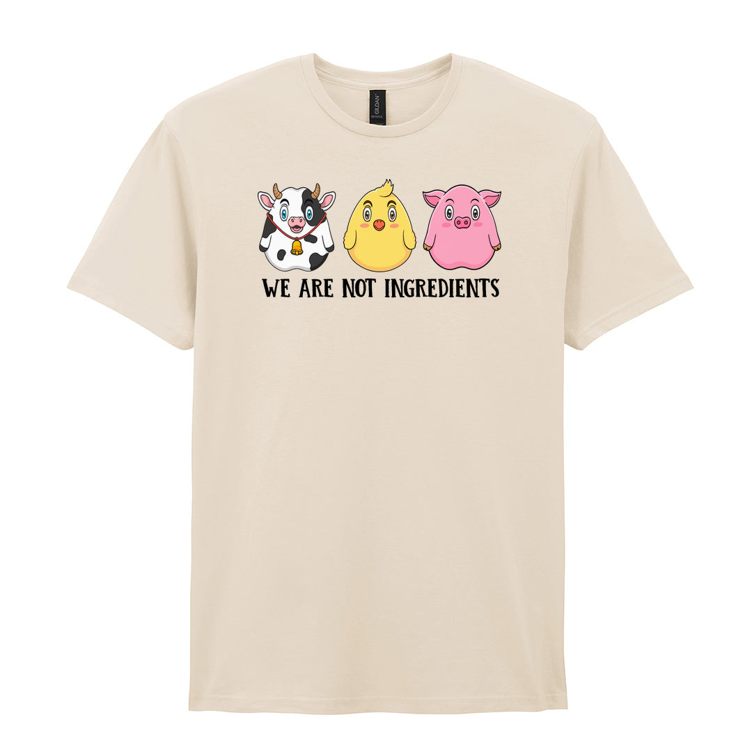 IPRINTOP We Are Not Ingredients Graphic T-Shirt in Natural - cartoon cow, chick and pig