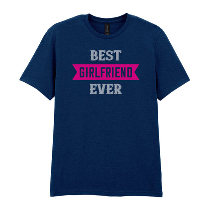 IPRINTOP Best Girlfriend Ever Graphic T-Shirt in Navy - pink banner and white lettering