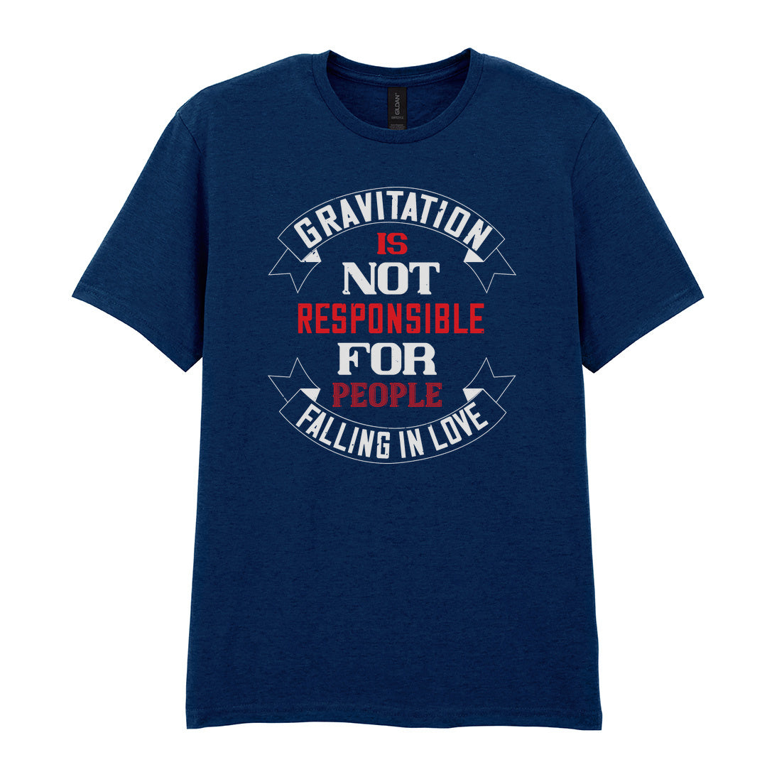IPRINTOP Gravitation Is Not Responsible Graphic T-Shirt in Navy - red and white lettering with banners