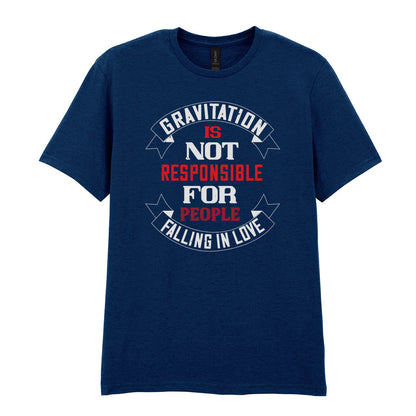 IPRINTOP Gravitation Is Not Responsible Graphic T-Shirt in Navy - red and white lettering with banners