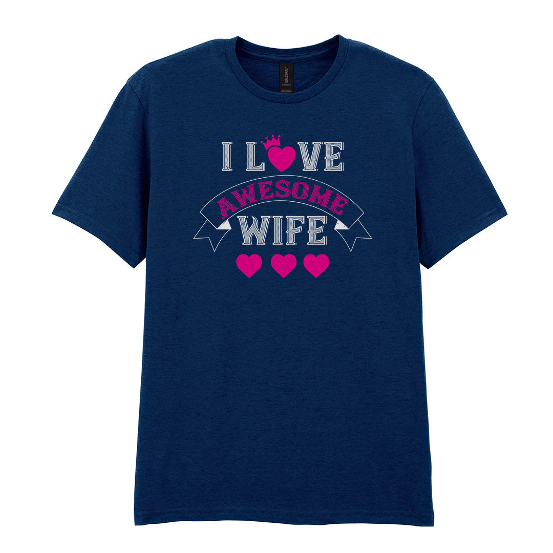 IPRINTOP I Love Awesome Wife Graphic T-Shirt in Navy - decorative love-themed lettering