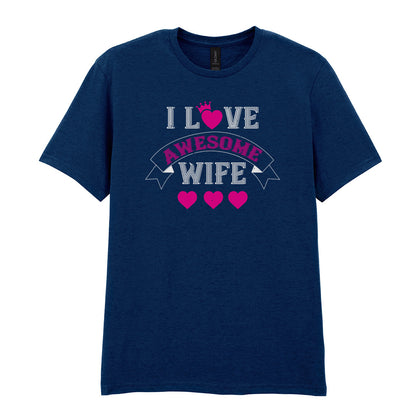 IPRINTOP I Love Awesome Wife Graphic T-Shirt in Navy - decorative love-themed lettering