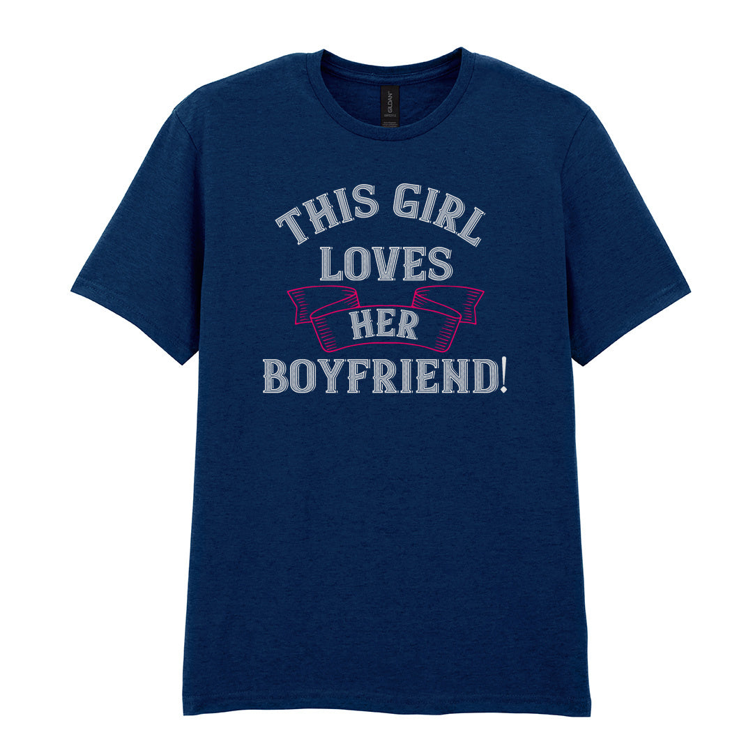 IPRINTOP This Girl Loves Her Boyfriend Graphic T-Shirt in Navy - decorative love-themed lettering