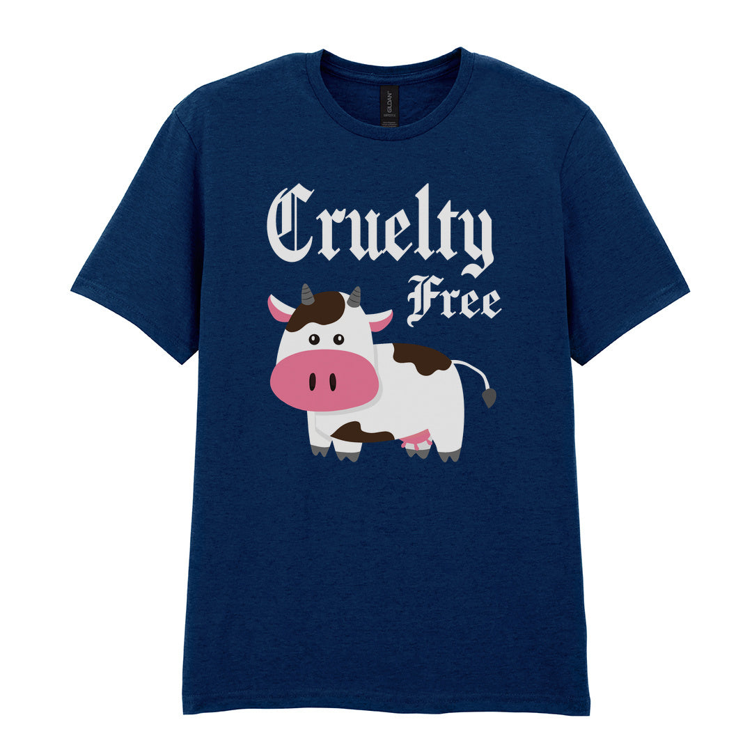 IPRINTOP Cruelty-Free Graphic T-Shirt in Navy - cartoon cow and Cruelty Free lettering