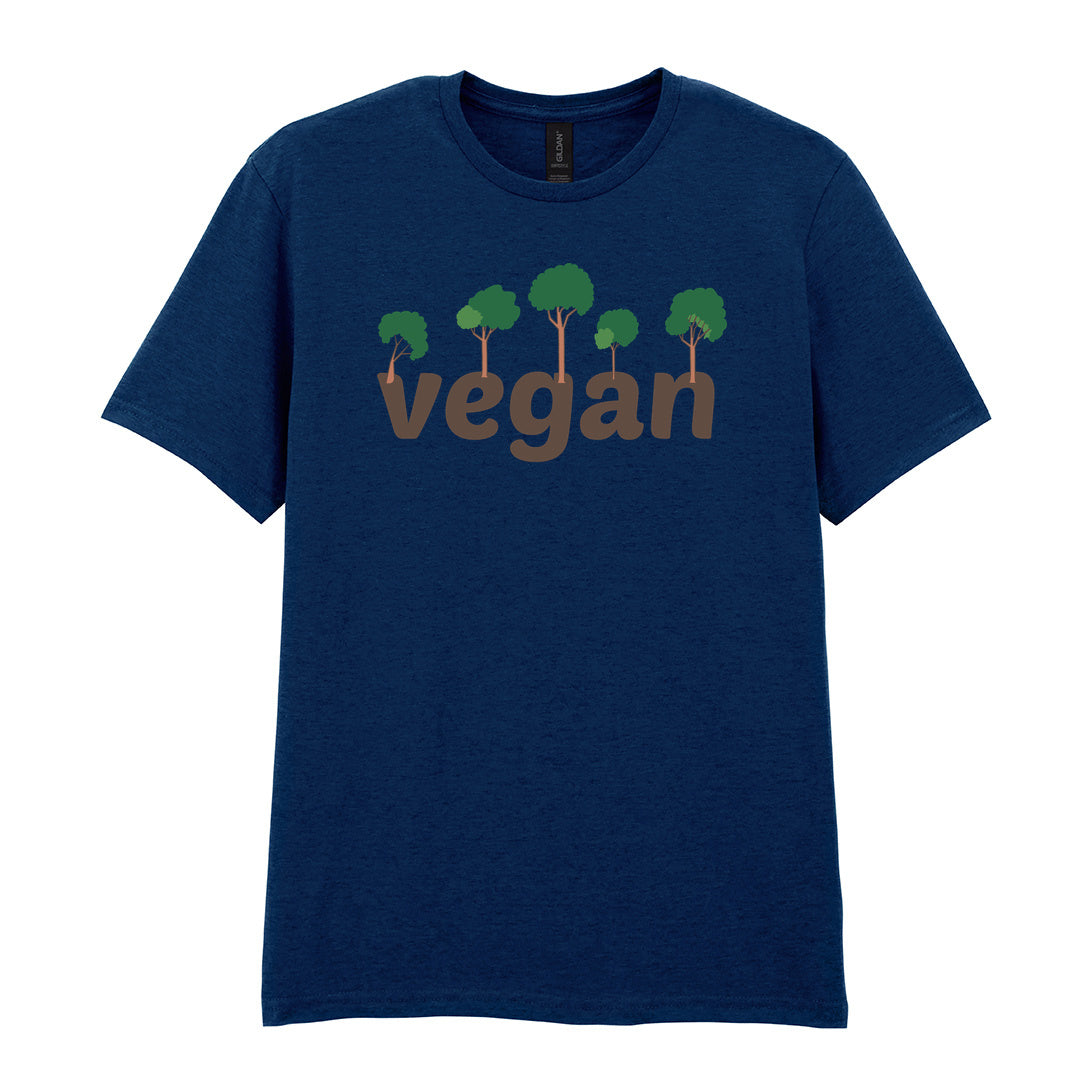 IPRINTOP Embrace Vegan Vibes Graphic T-Shirt in Navy - Vegan wordmark with trees